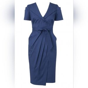 NWT Discontinued Karen Millen Blue Structured Belted 80s Power Dress US 10